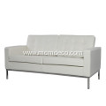 Florence Knoll White Genuine Leather 2 Seat Sofa